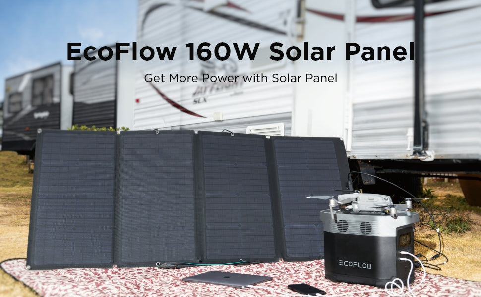 EcoFlow 160W solar panel is a foldable solar panel which you can easily carry in your RV and bring you peace of mind wherever you go.