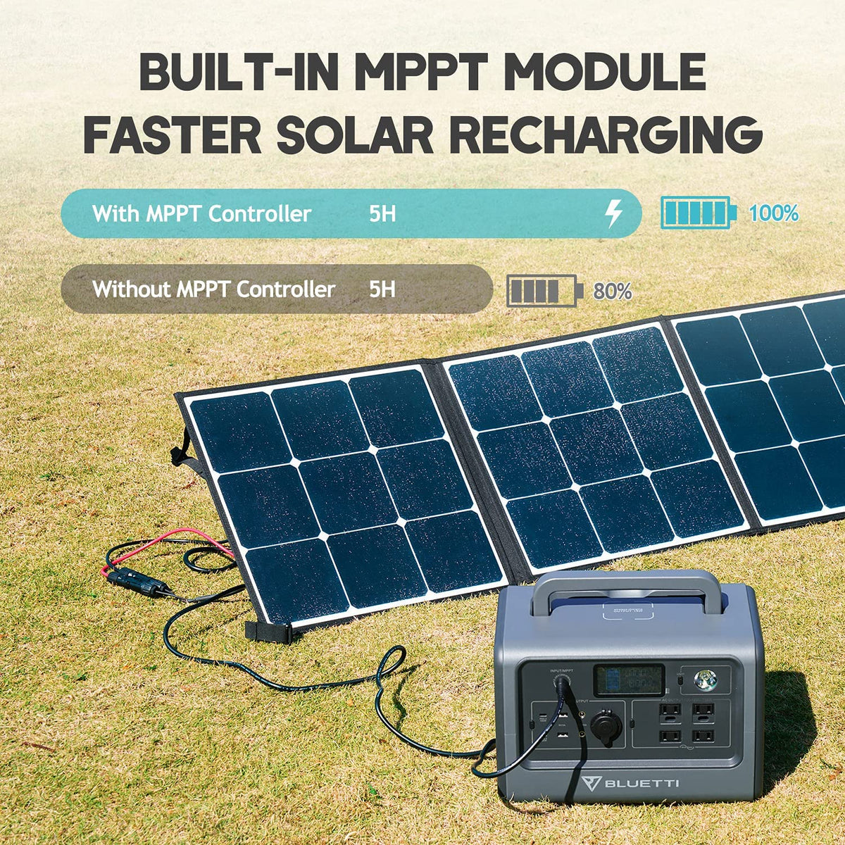 Build-in MPPT module faster solar recharging.